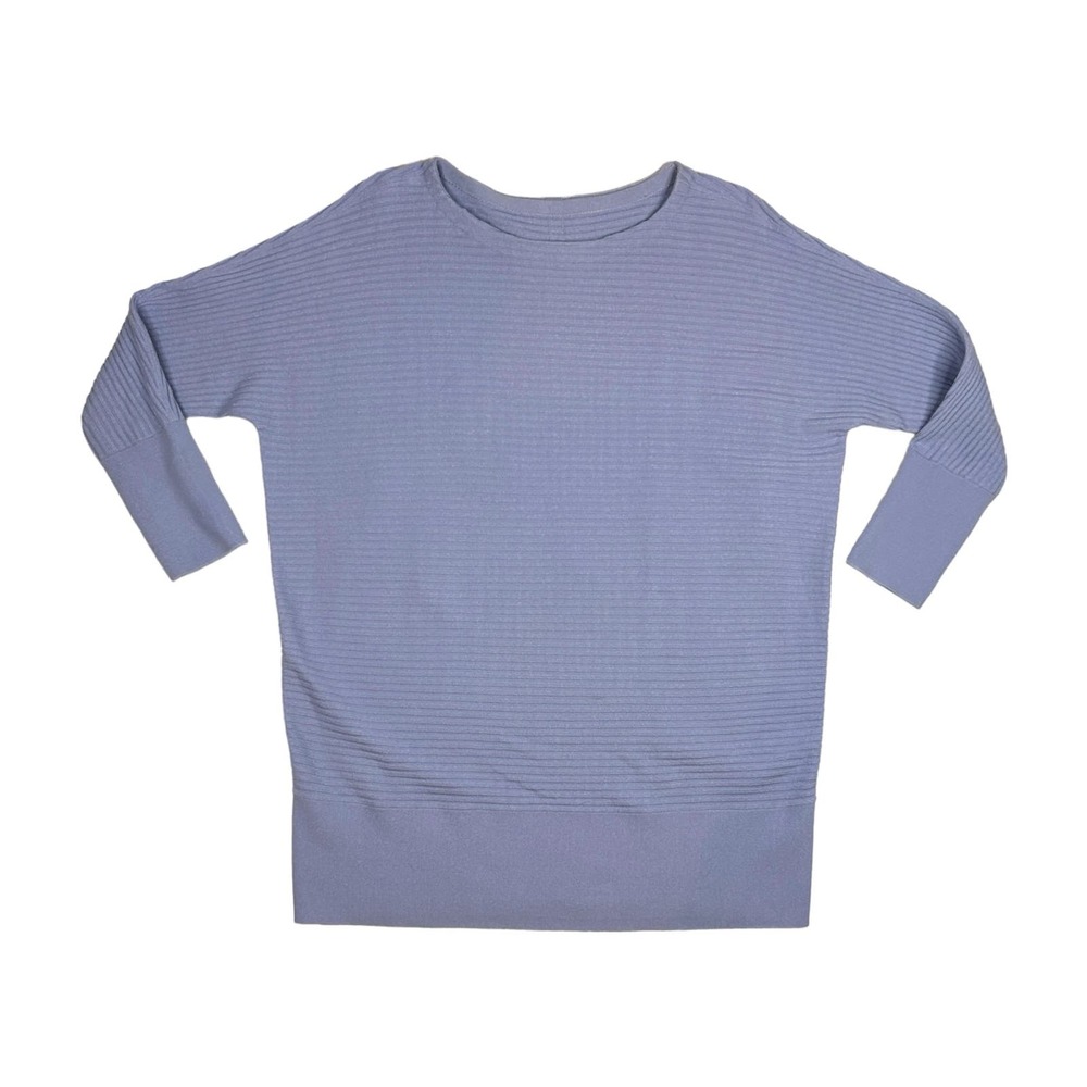 Eileen Fisher Sz M Luxe Merino Stretch Boat Neck Ribbed Tunic Blue Purple Insky